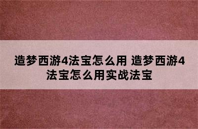 造梦西游4法宝怎么用 造梦西游4法宝怎么用实战法宝